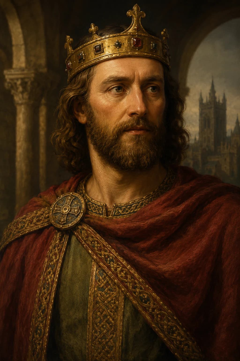 AI-generated portrait of King Aethelberht of Kent in Anglo-Saxon royal attire