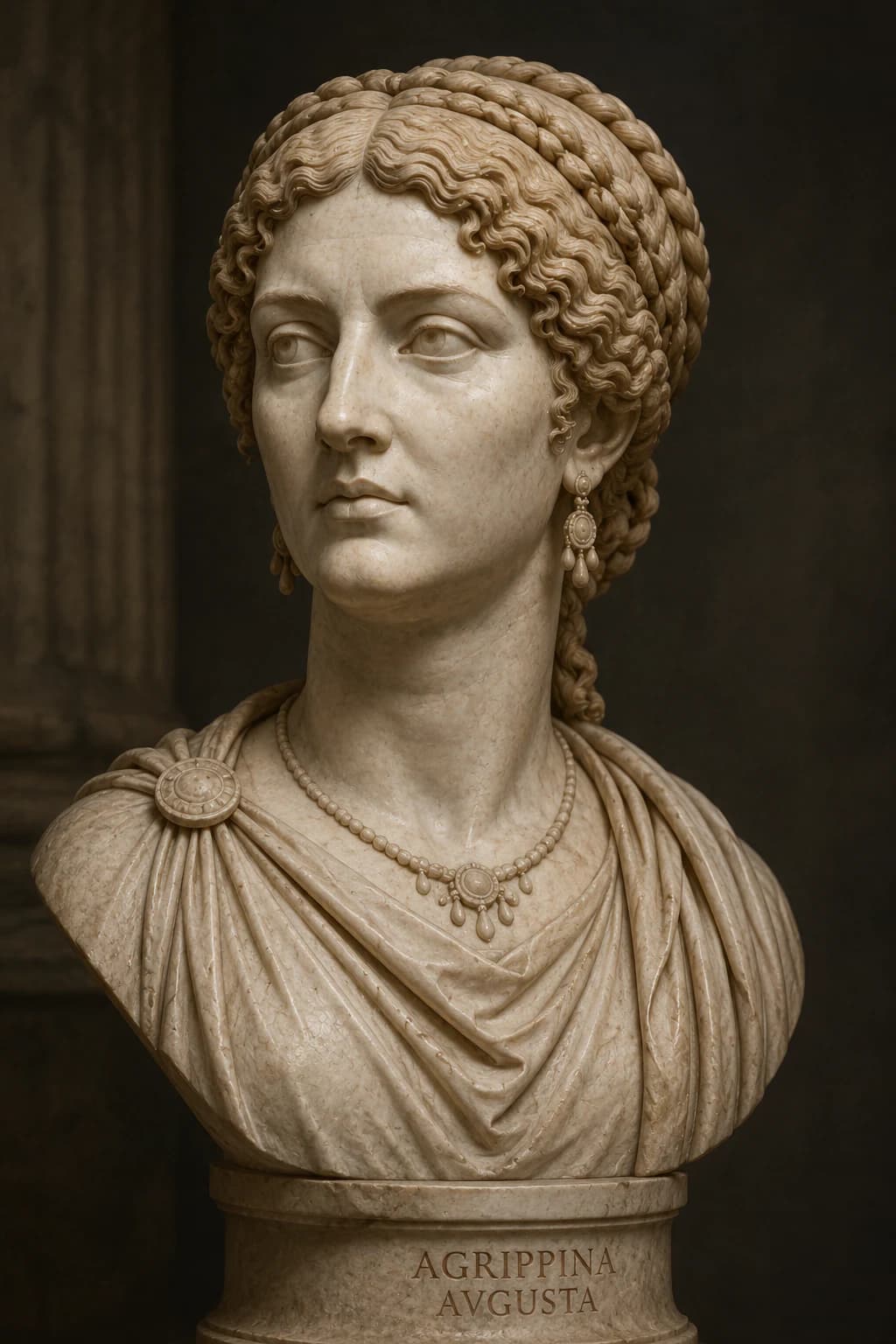 AI-generated portrait of Agrippina the Younger in Roman imperial dress