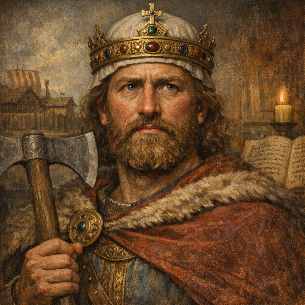 AI-generated portrait of Alfred the Great in royal Anglo-Saxon attire