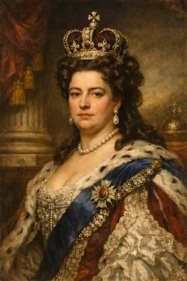 AI-generated portrait of Queen Anne in early 18th-century royal attire