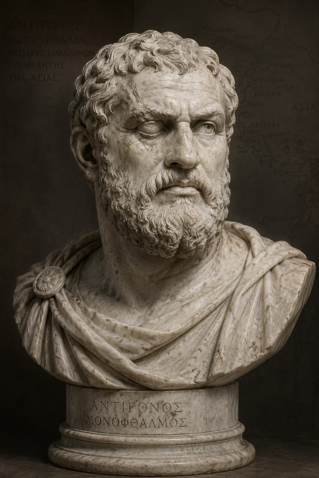 AI-generated portrait of Antigonus the One-Eyed as a Hellenistic ruler