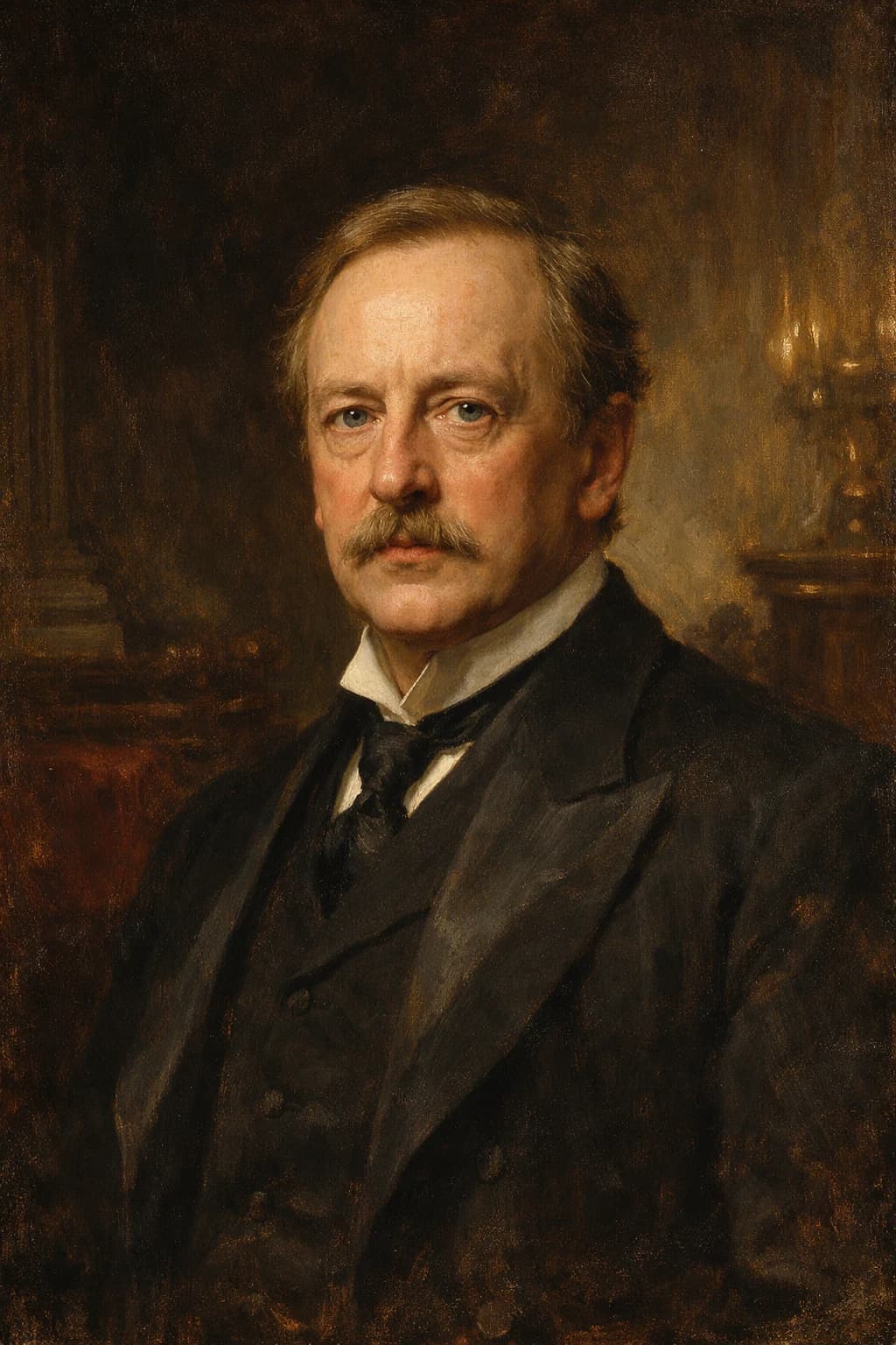AI-generated portrait of Lord Rosebery in formal Victorian attire