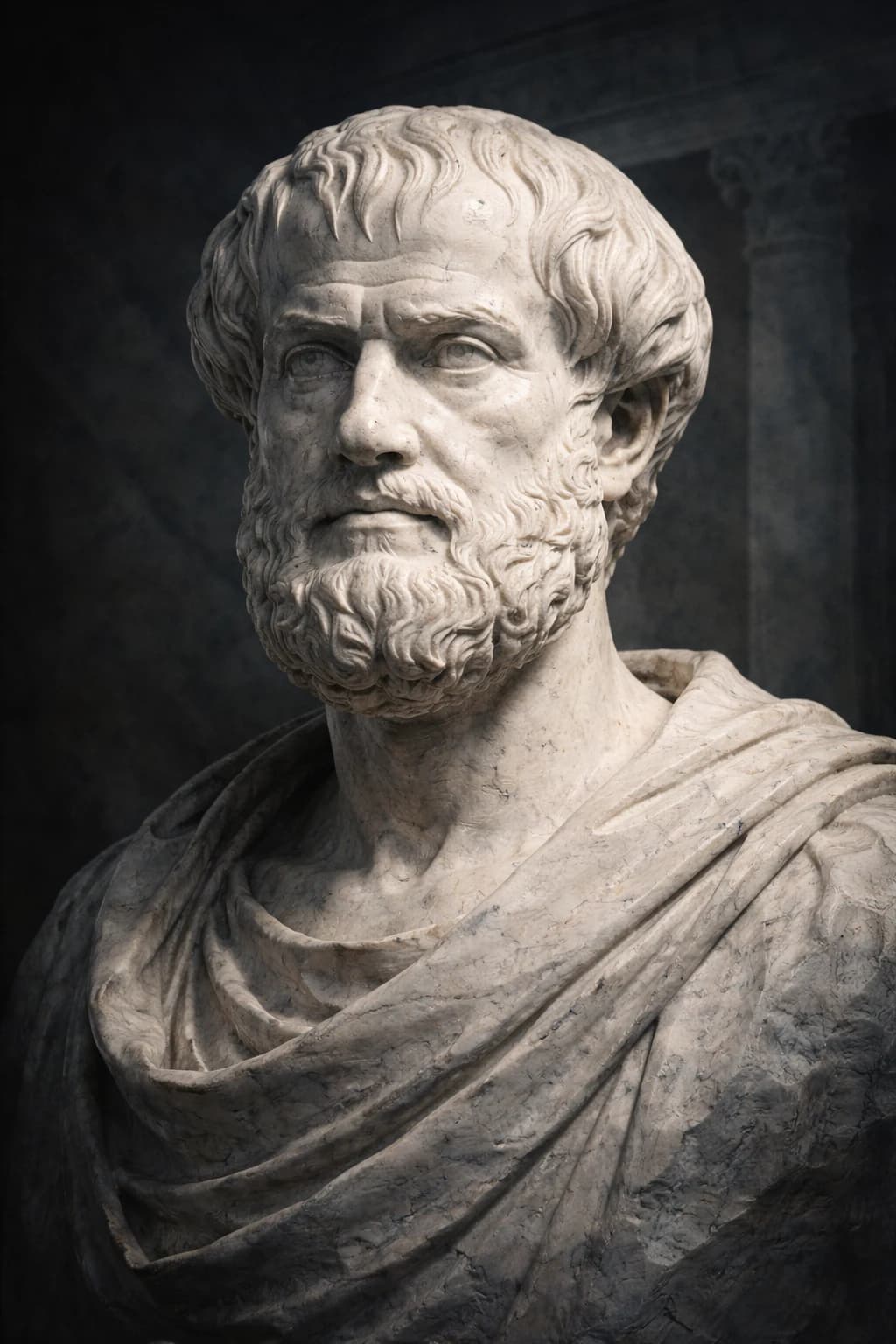 AI-generated portrait of Aristotle in ancient Greek robes
