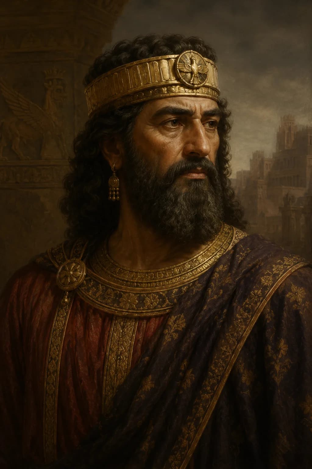 AI-generated portrait of Astyages in Median royal dress