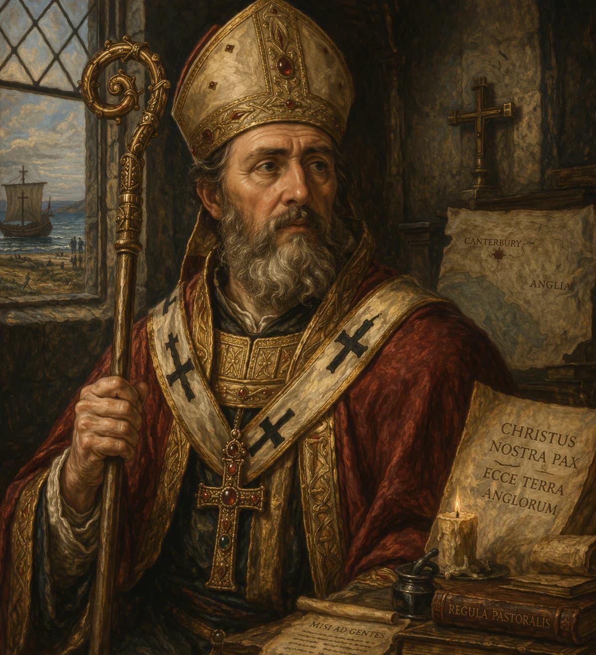 AI-generated portrait of Augustine of Canterbury in episcopal robes