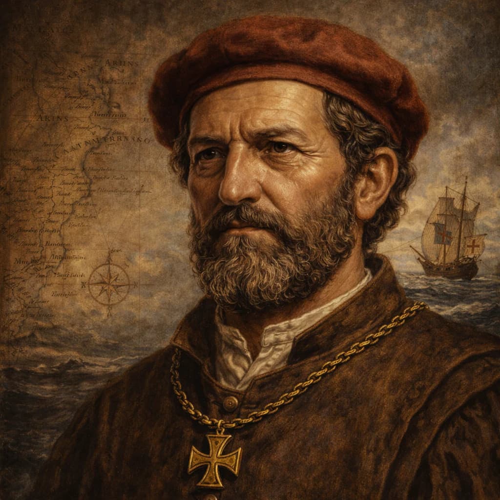 AI-generated portrait of Bartolomeu Dias in 15th-century Portuguese maritime attire