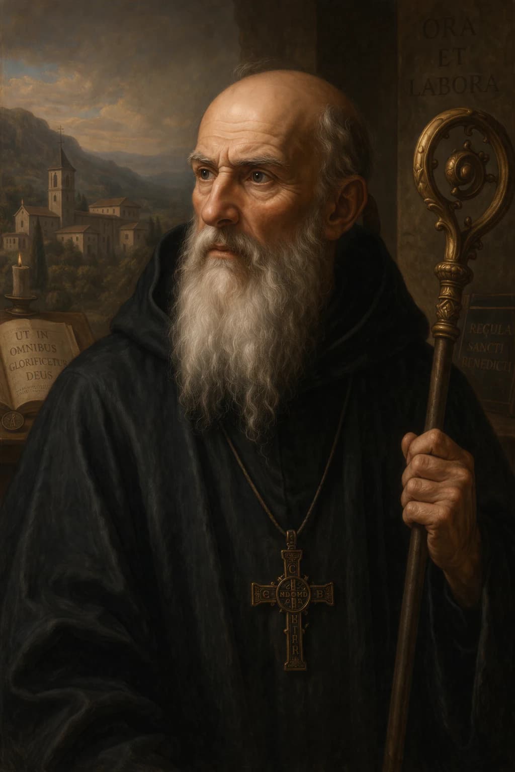 AI-generated portrait of Benedict of Nursia