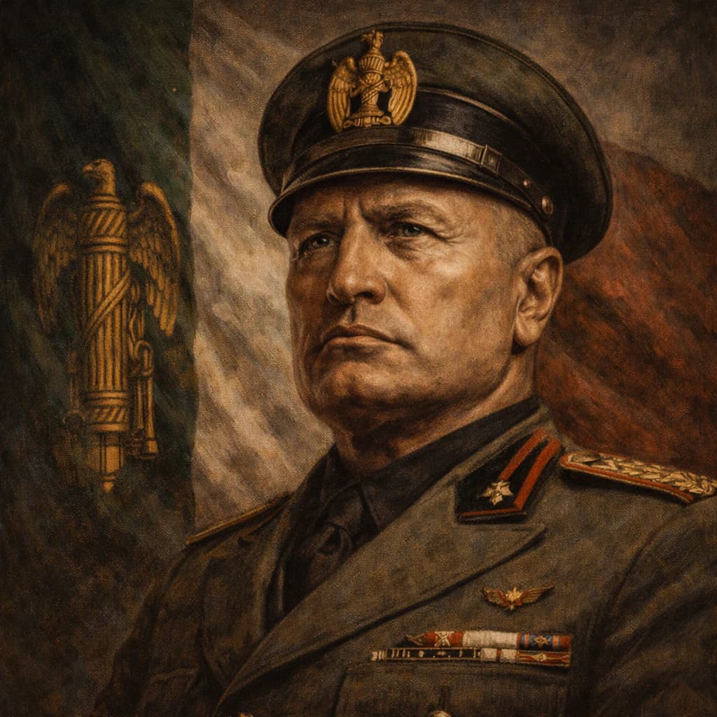 AI-generated portrait of Benito Mussolini in fascist uniform