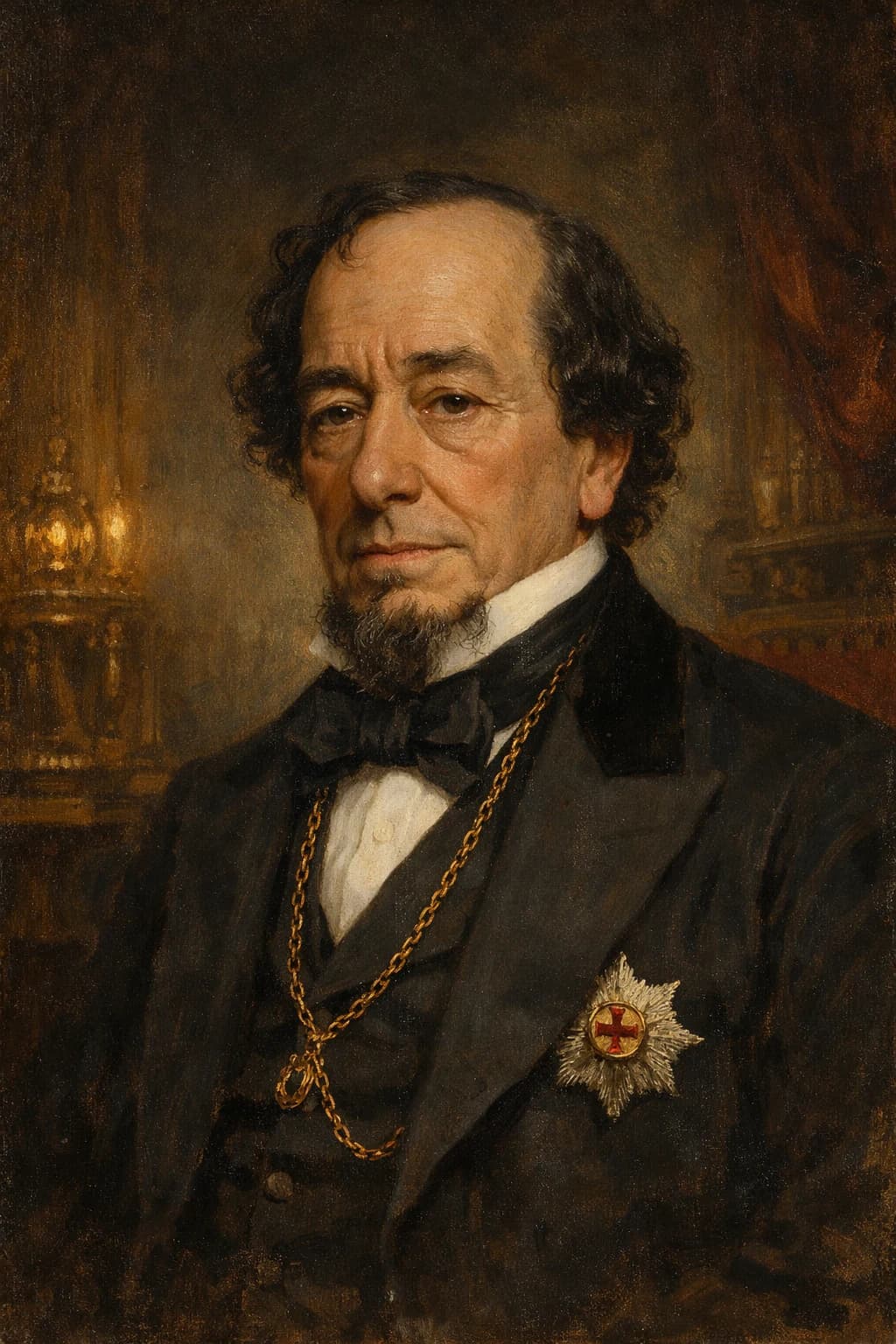 AI-generated portrait of Benjamin Disraeli in formal Victorian attire