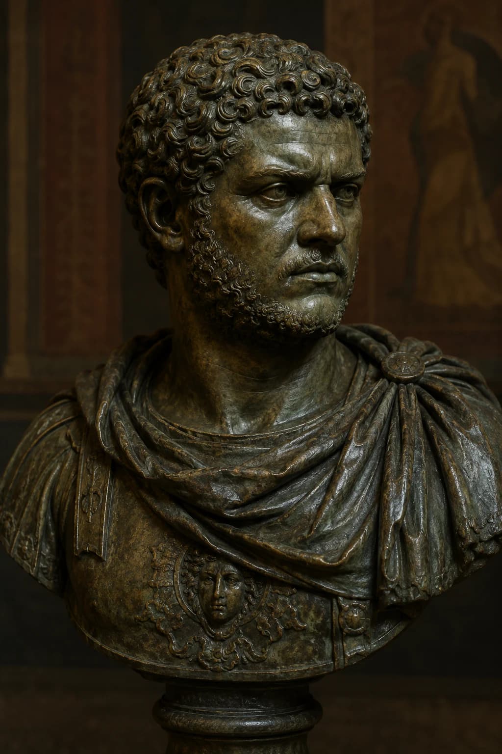 AI-generated portrait of Caracalla in Roman imperial military attire