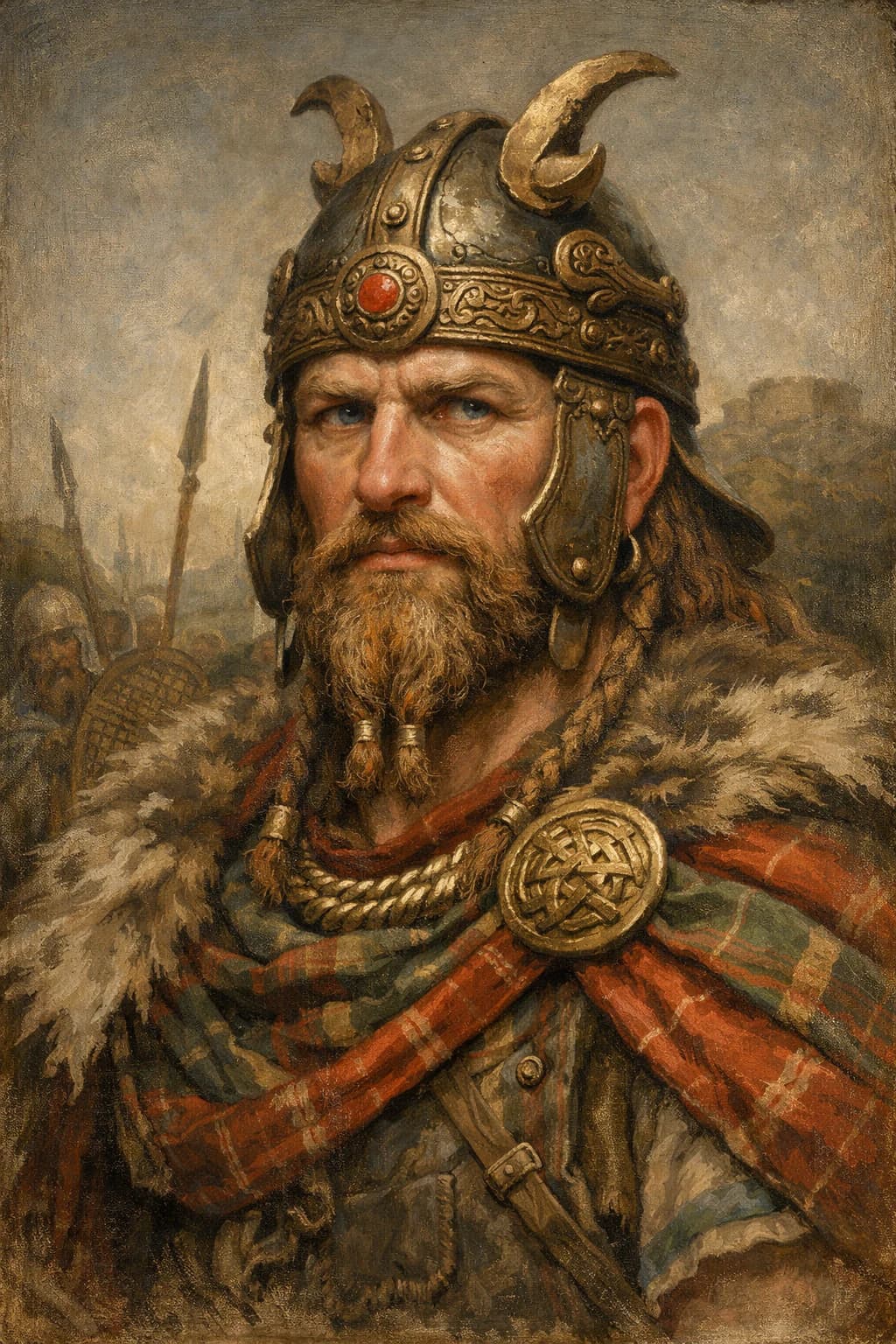 AI-generated portrait of Cassivellaunus, British tribal chieftain