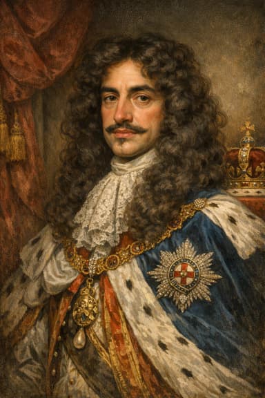 AI-generated portrait of Charles II in Restoration-era royal attire