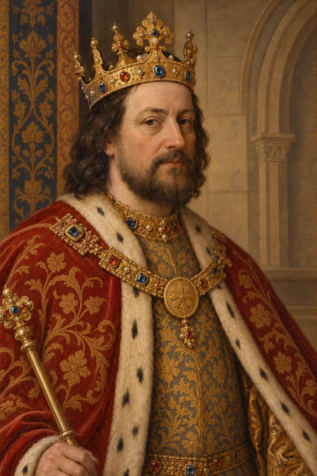 AI-generated portrait of Charles IV, Holy Roman Emperor in period clothing; an illustrative historical reconstruction, not a documentary likeness