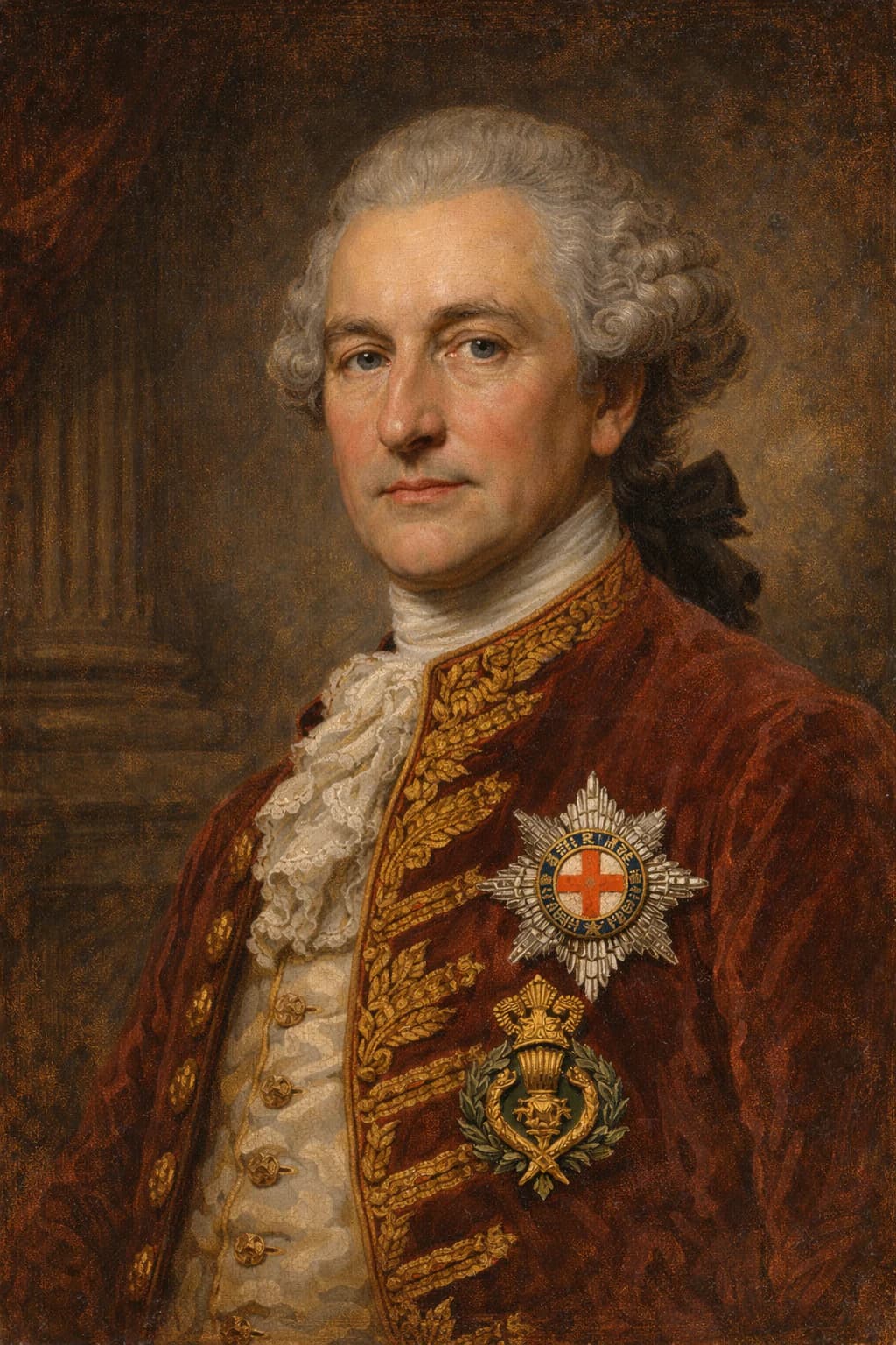 AI-generated portrait of the Marquess of Rockingham in formal Georgian attire