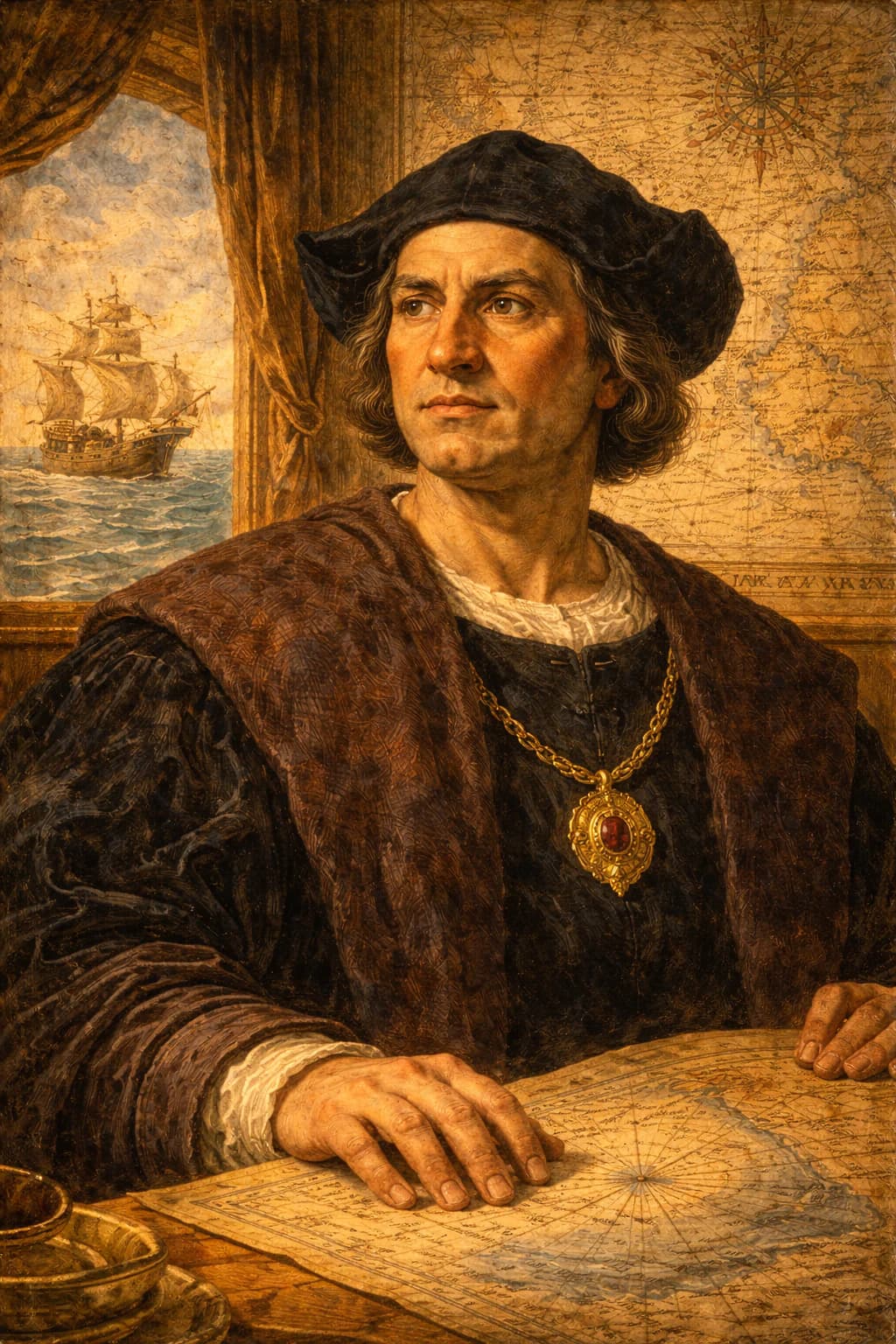 Portrait of Christopher Columbus in 15th-century navigator attire