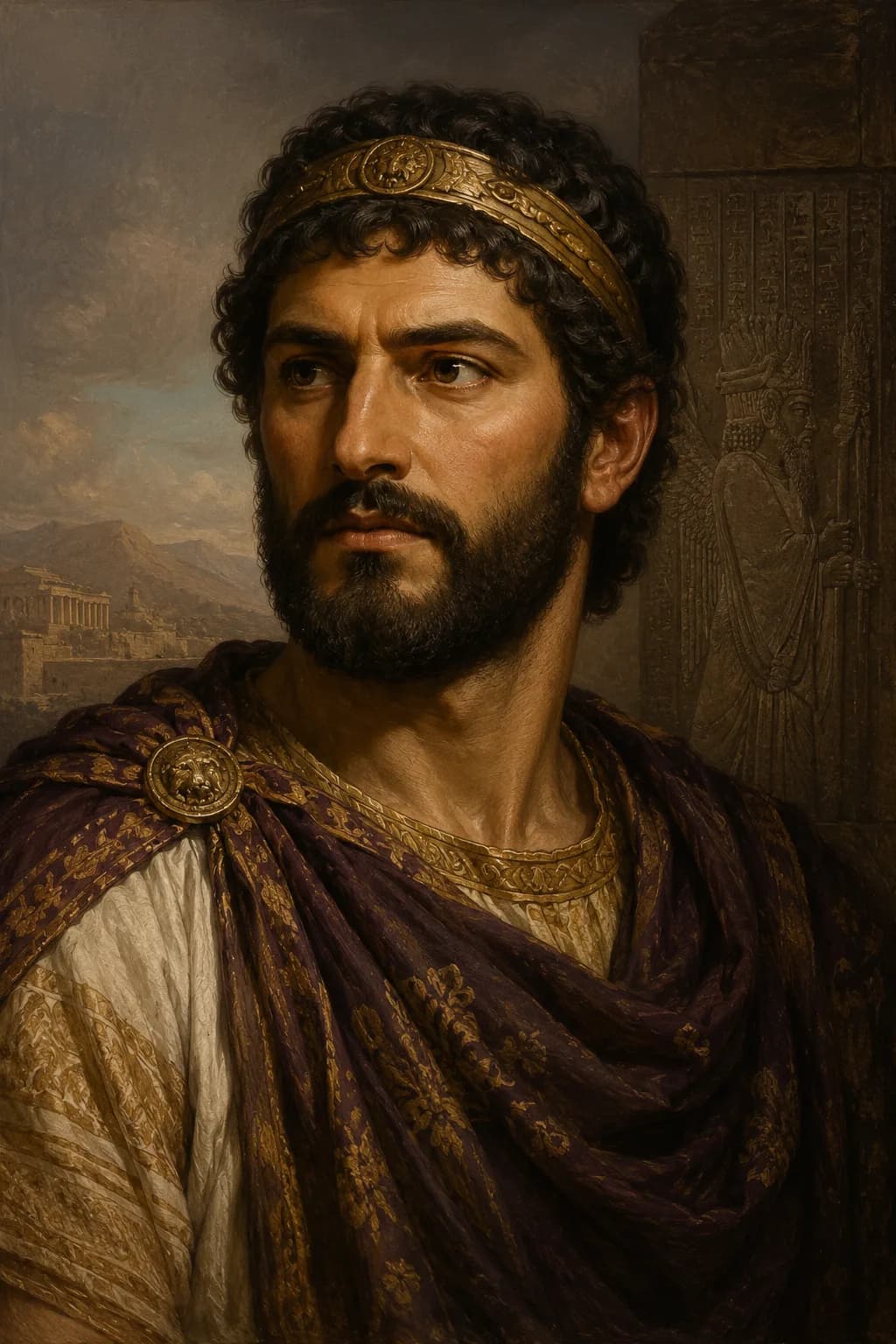AI-generated portrait of Cyrus the Younger in Persian royal dress