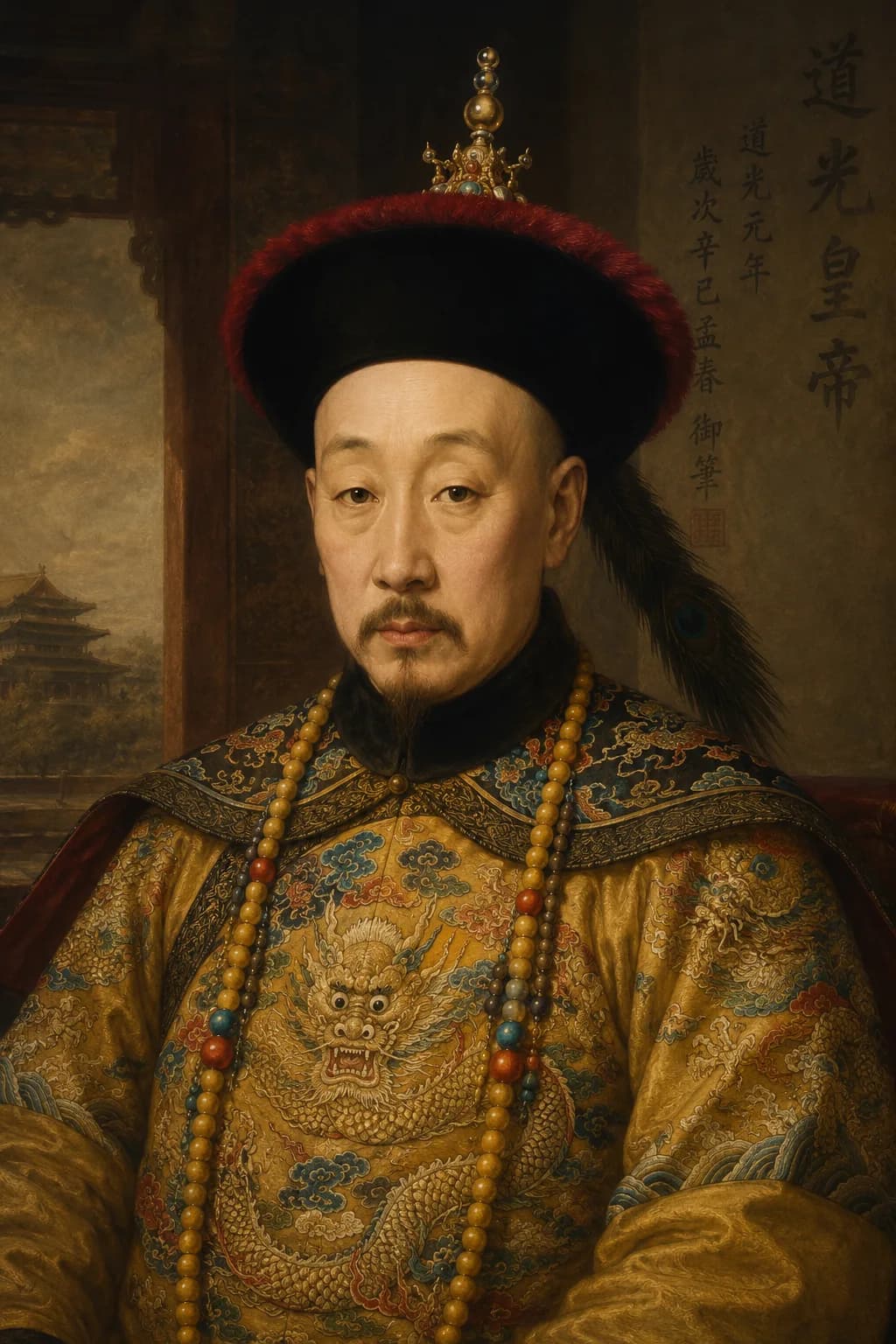 AI-generated portrait of the Daoguang Emperor in Qing imperial robes