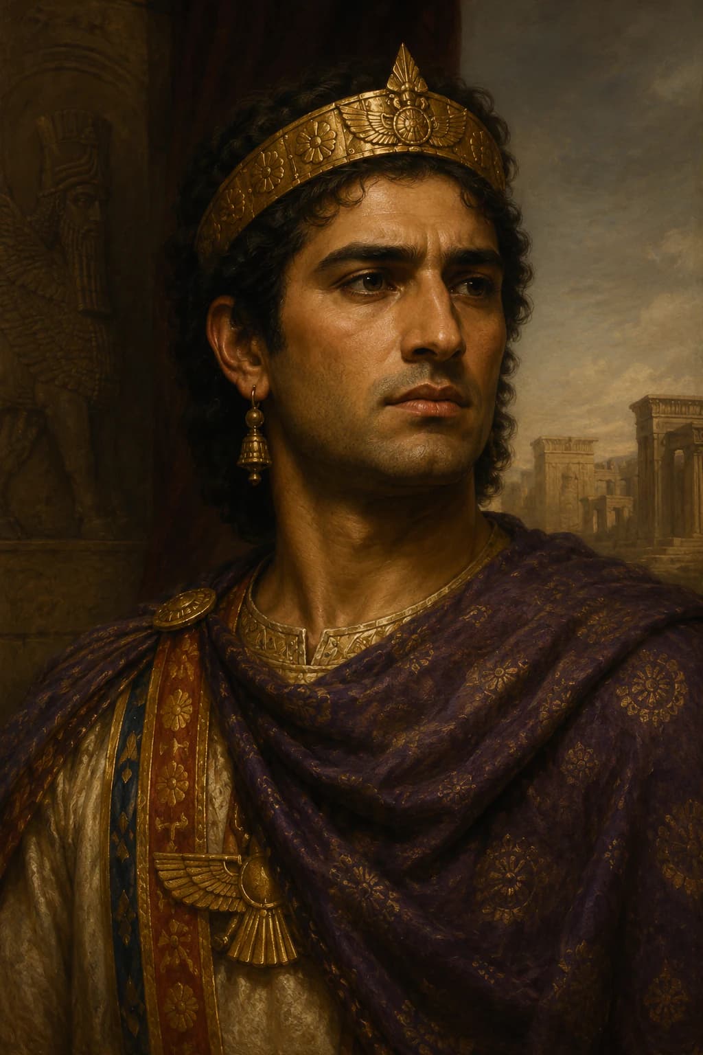 AI-generated portrait of Darius III in Persian royal dress