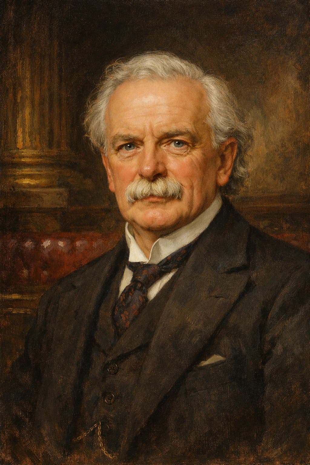AI-generated portrait of David Lloyd George in formal Edwardian attire