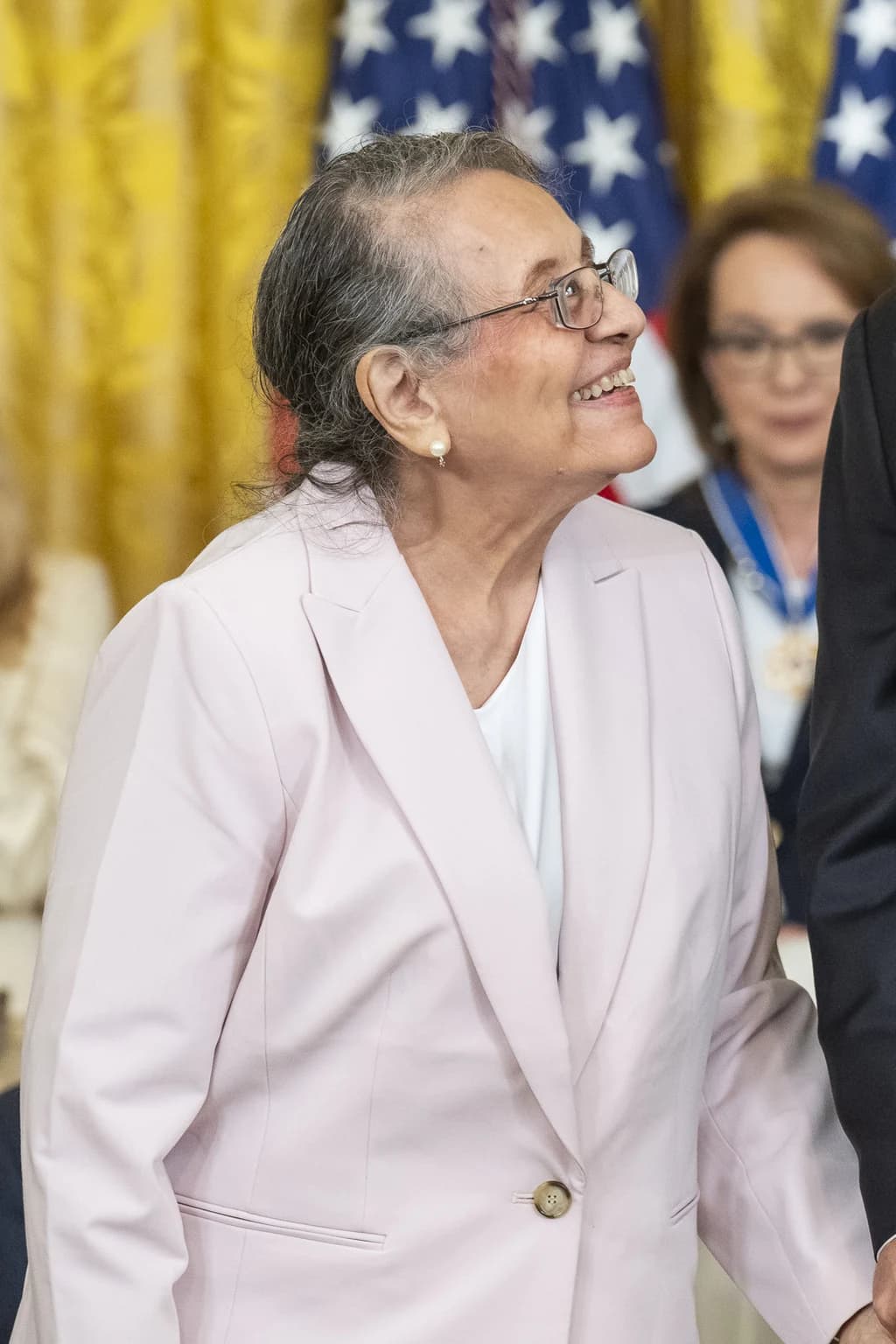 Diane Nash at the White House Presidential Medal of Freedom ceremony on 7 July 2022, cropped from a photograph by Adam Schultz.