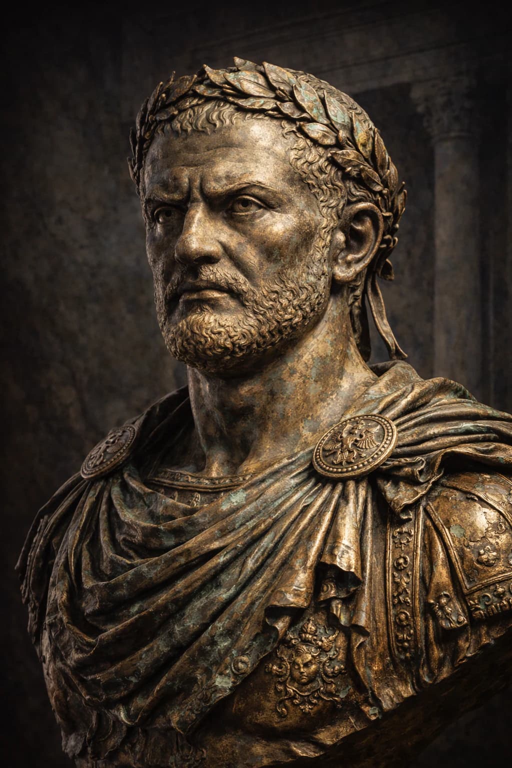 AI-generated portrait of Diocletian in Roman imperial military attire