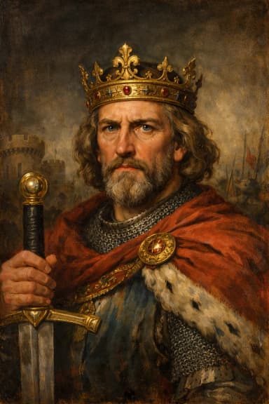 AI-generated portrait of Edward I in medieval royal attire
