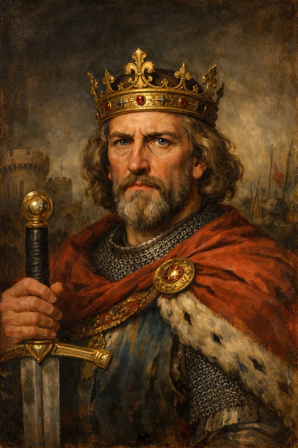 AI-generated portrait of Edward I in medieval royal attire