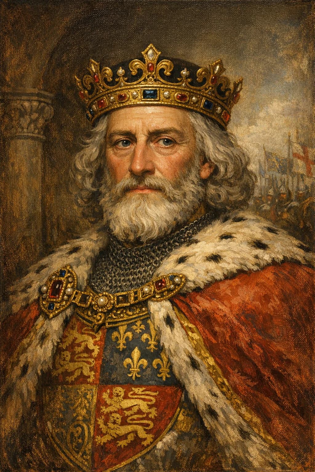 AI-generated portrait of Edward III in medieval royal attire