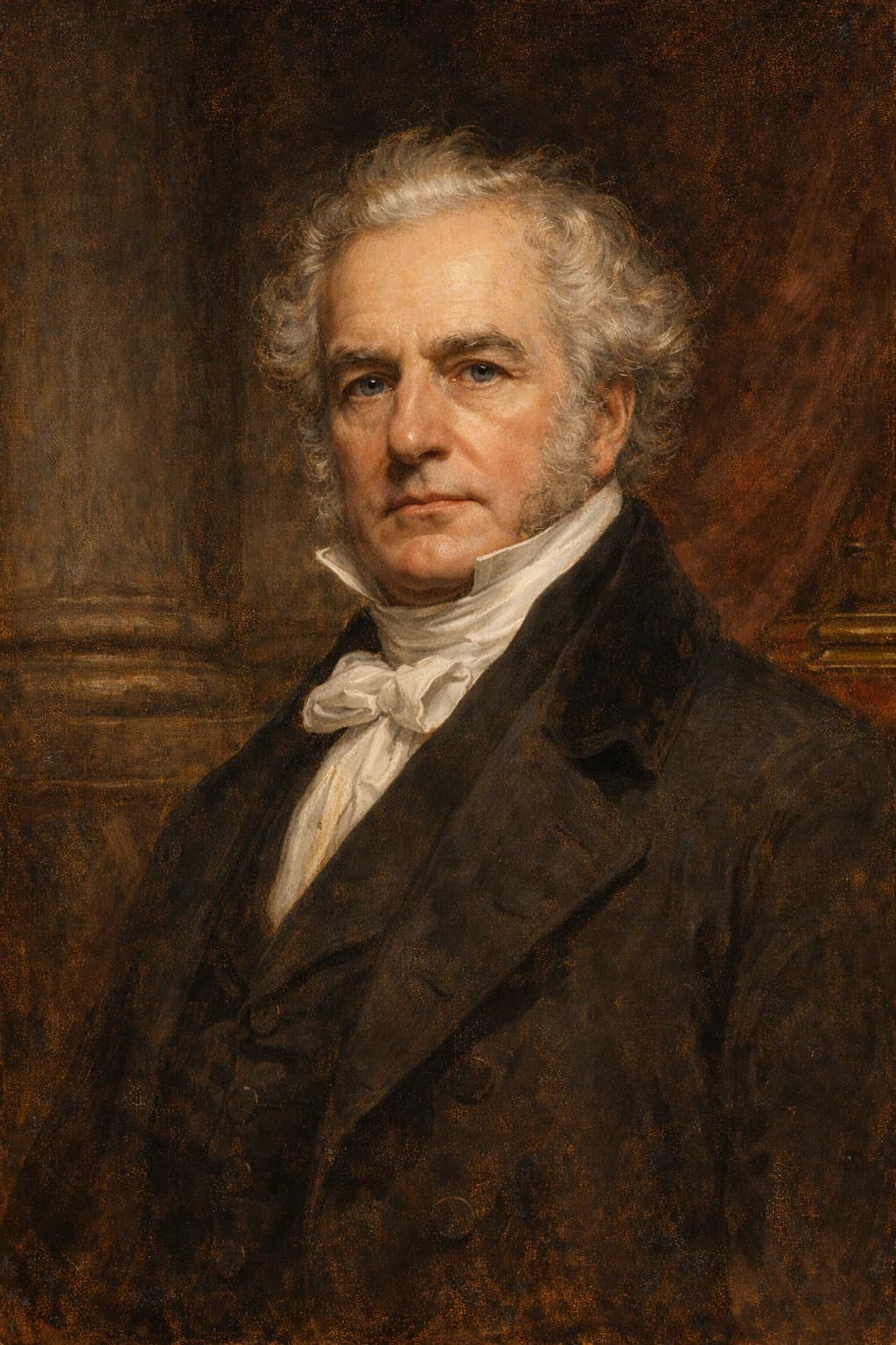 AI-generated portrait of the Earl of Derby in formal Victorian attire