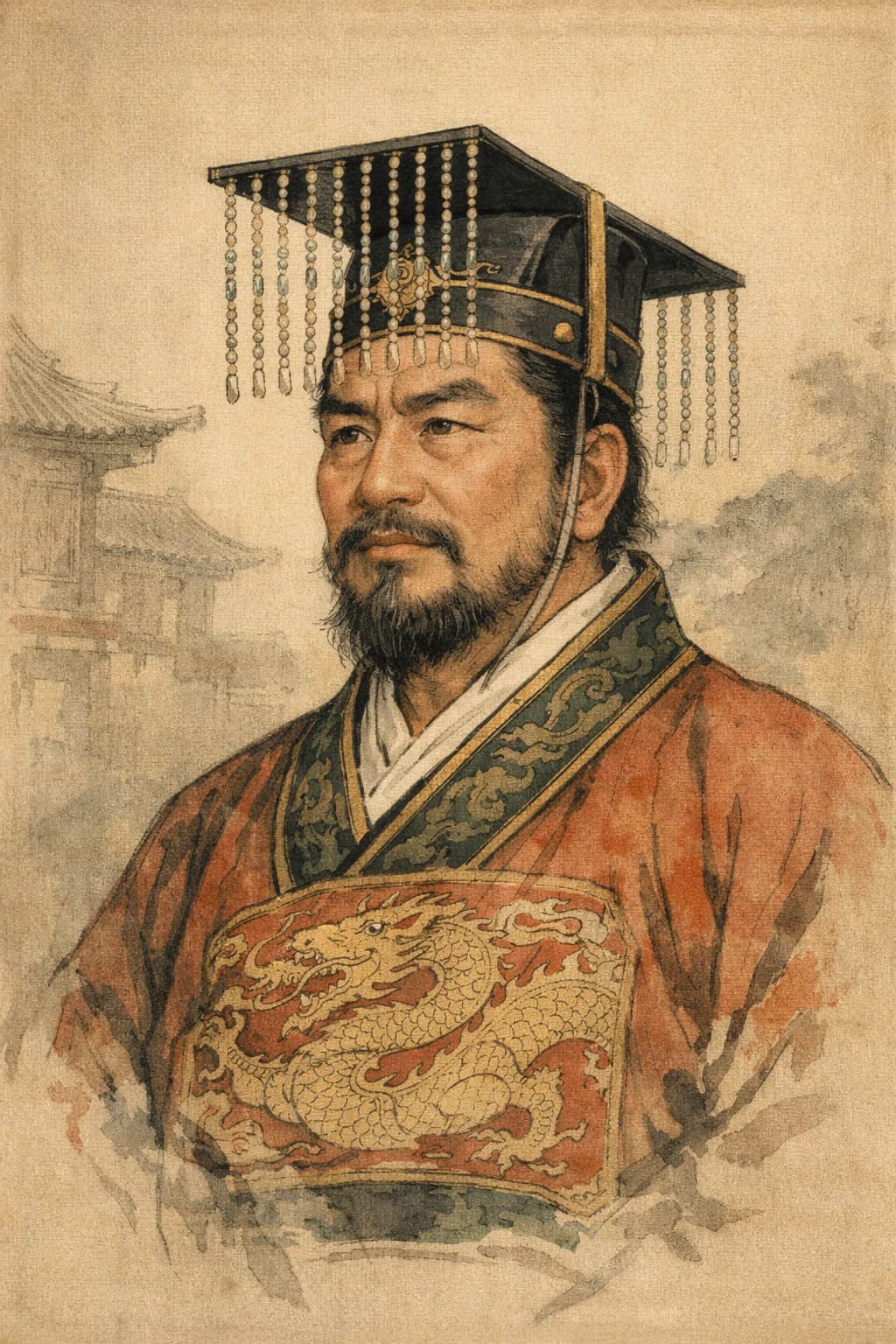 Portrait of Emperor Gaozu in ancient Chinese imperial robes
