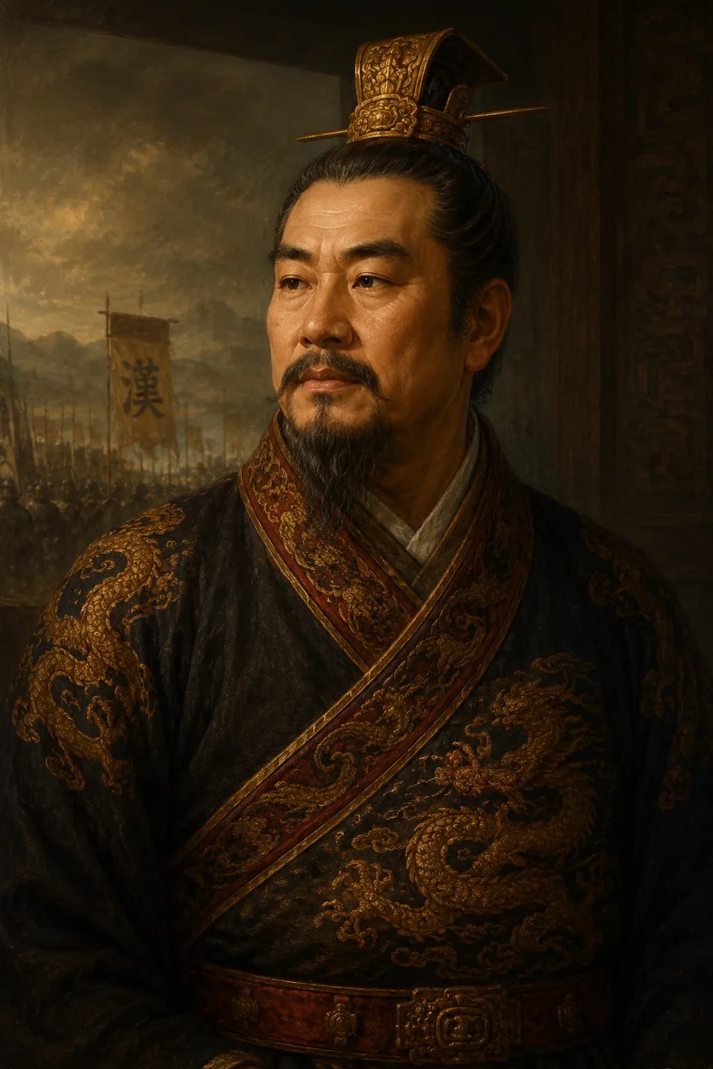 AI-generated portrait of Emperor Gaozu in ancient Chinese imperial robes