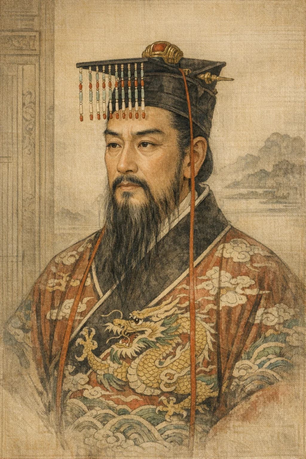 Portrait of Emperor Wu of Han in imperial Chinese robes