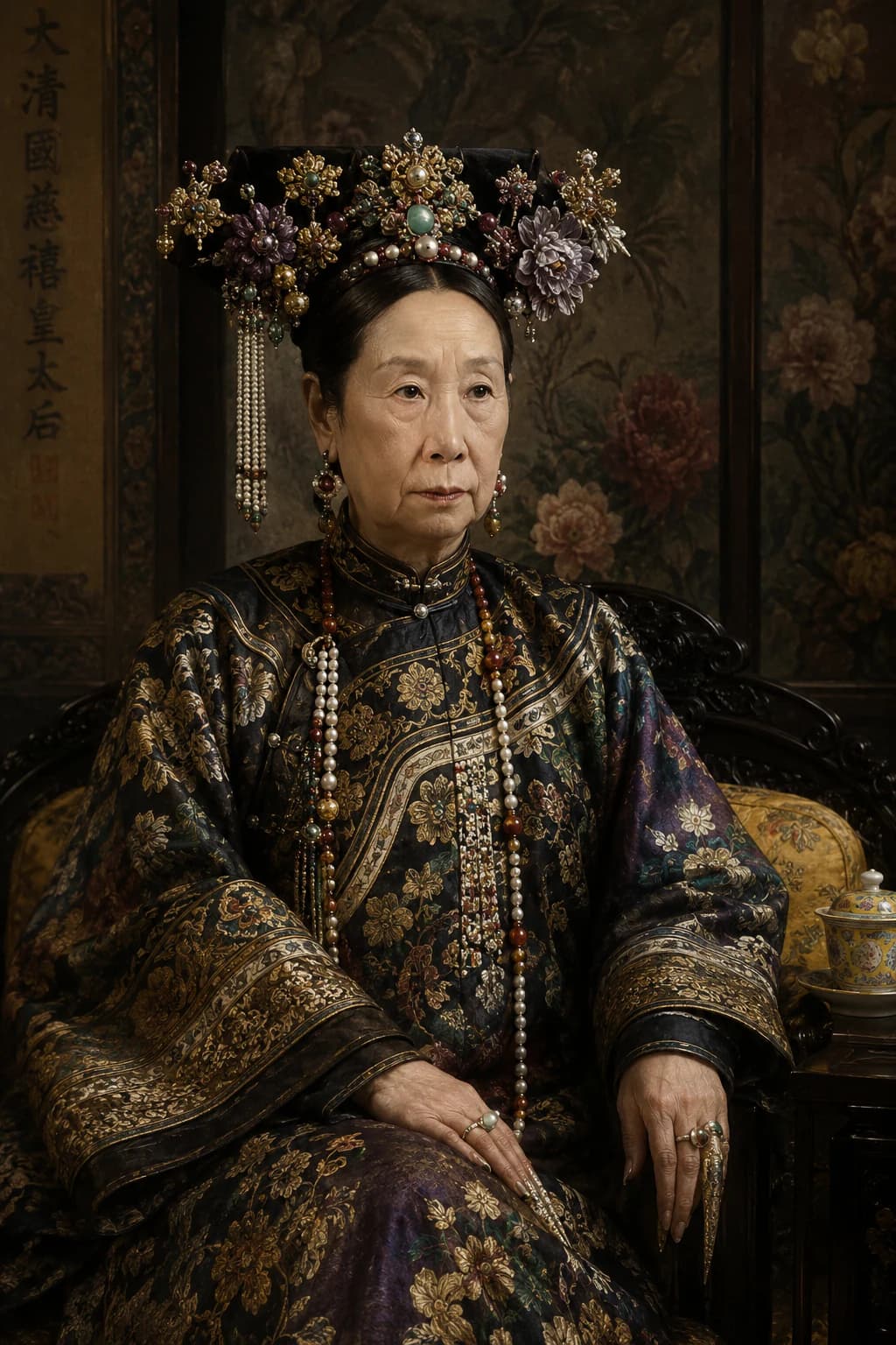 AI-generated portrait of Empress Dowager Cixi in Qing court dress