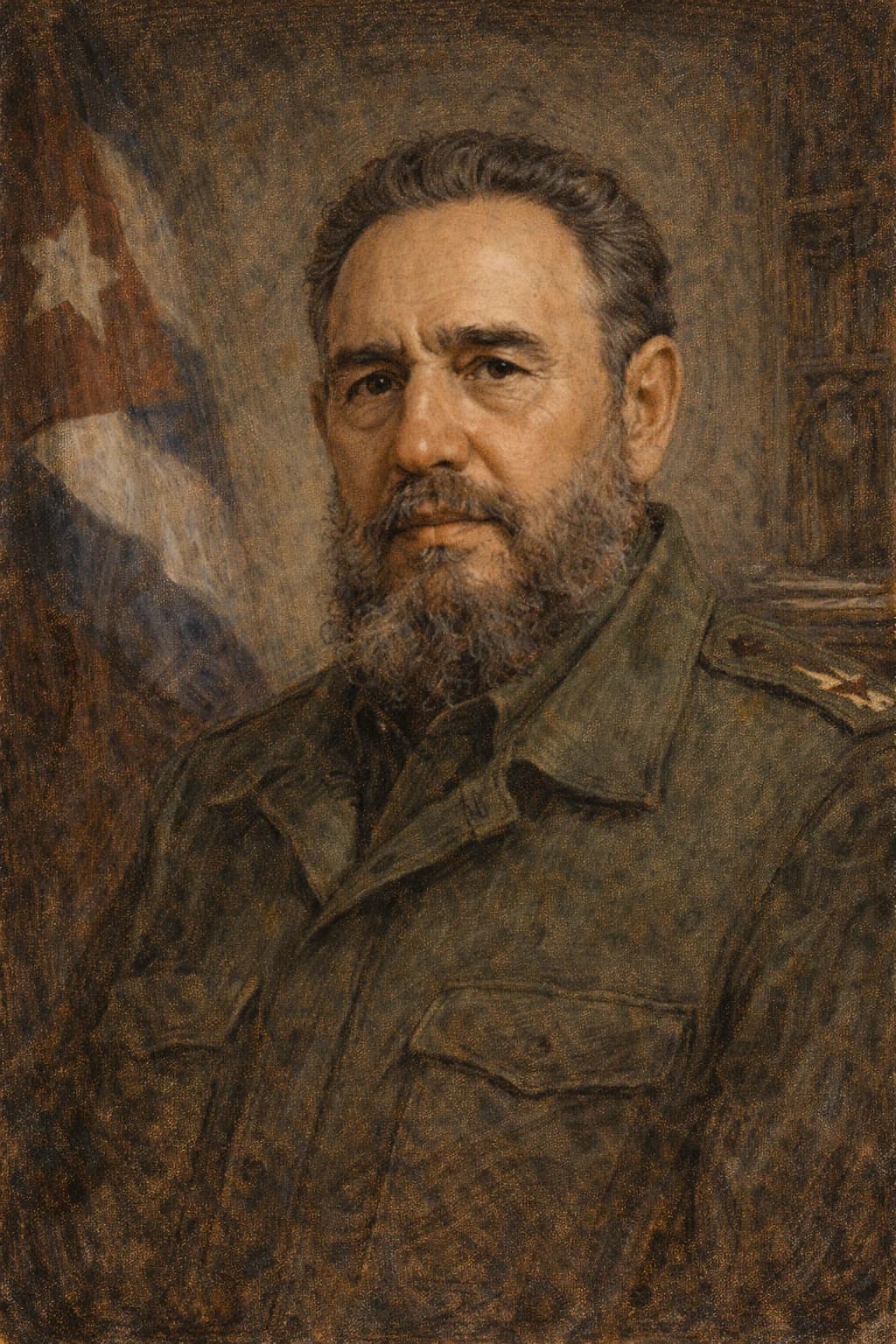 Portrait of Fidel Castro in military uniform