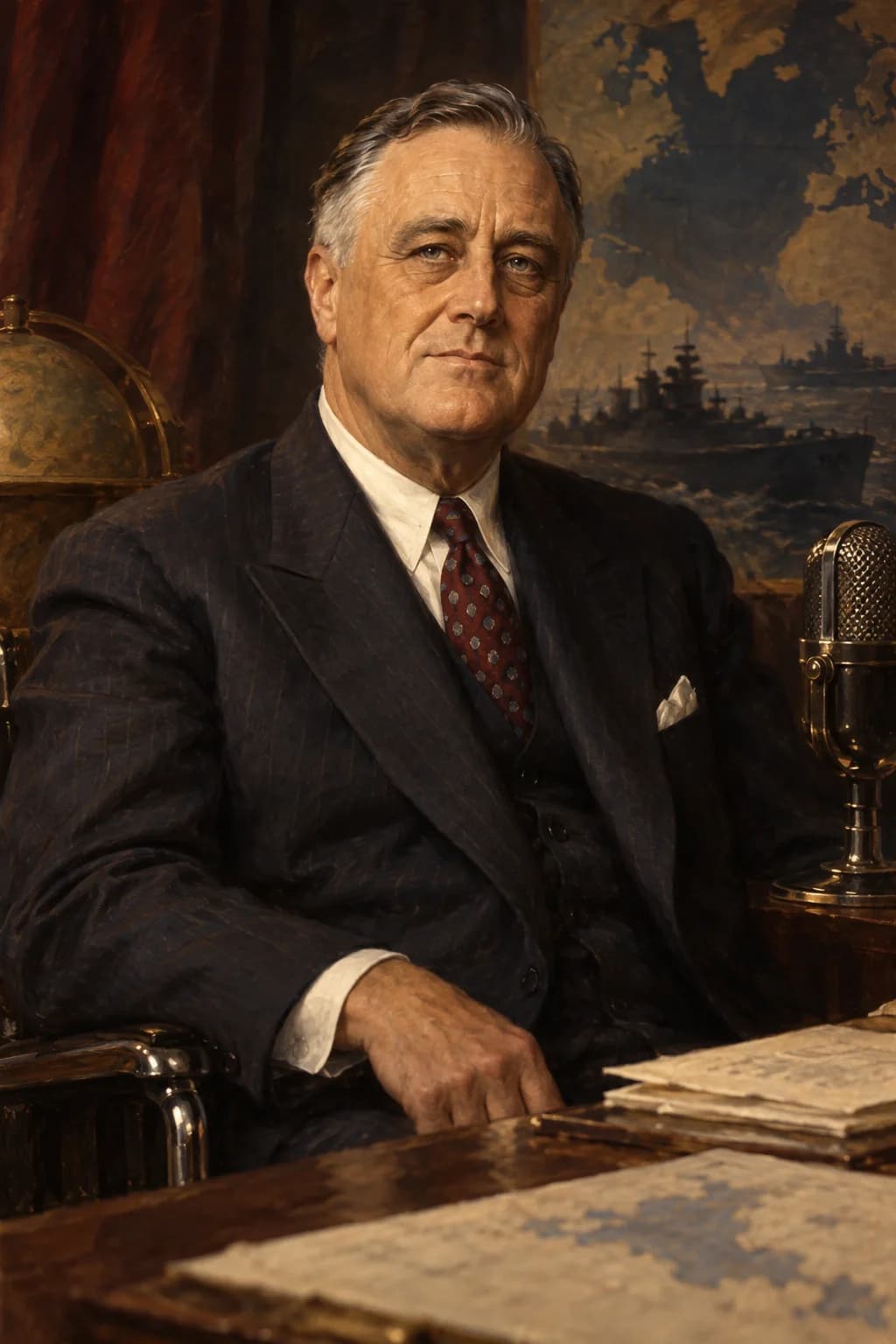 AI-generated portrait of Franklin D. Roosevelt in formal presidential attire