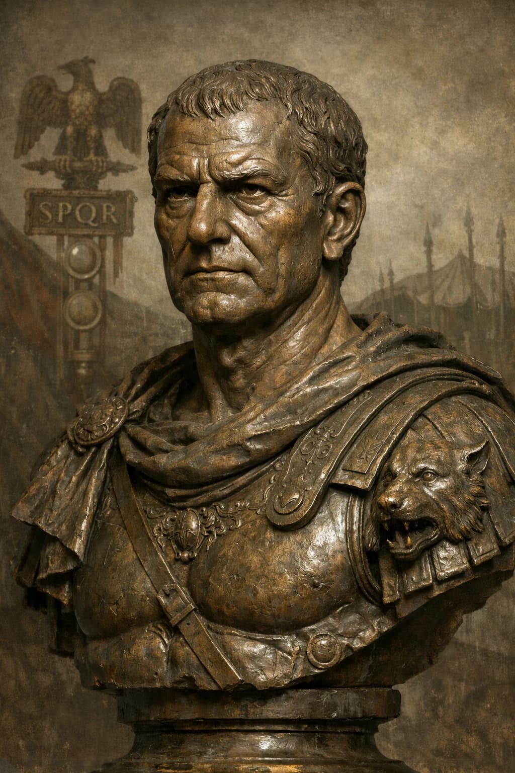 AI-generated portrait of Gaius Marius in Roman military attire