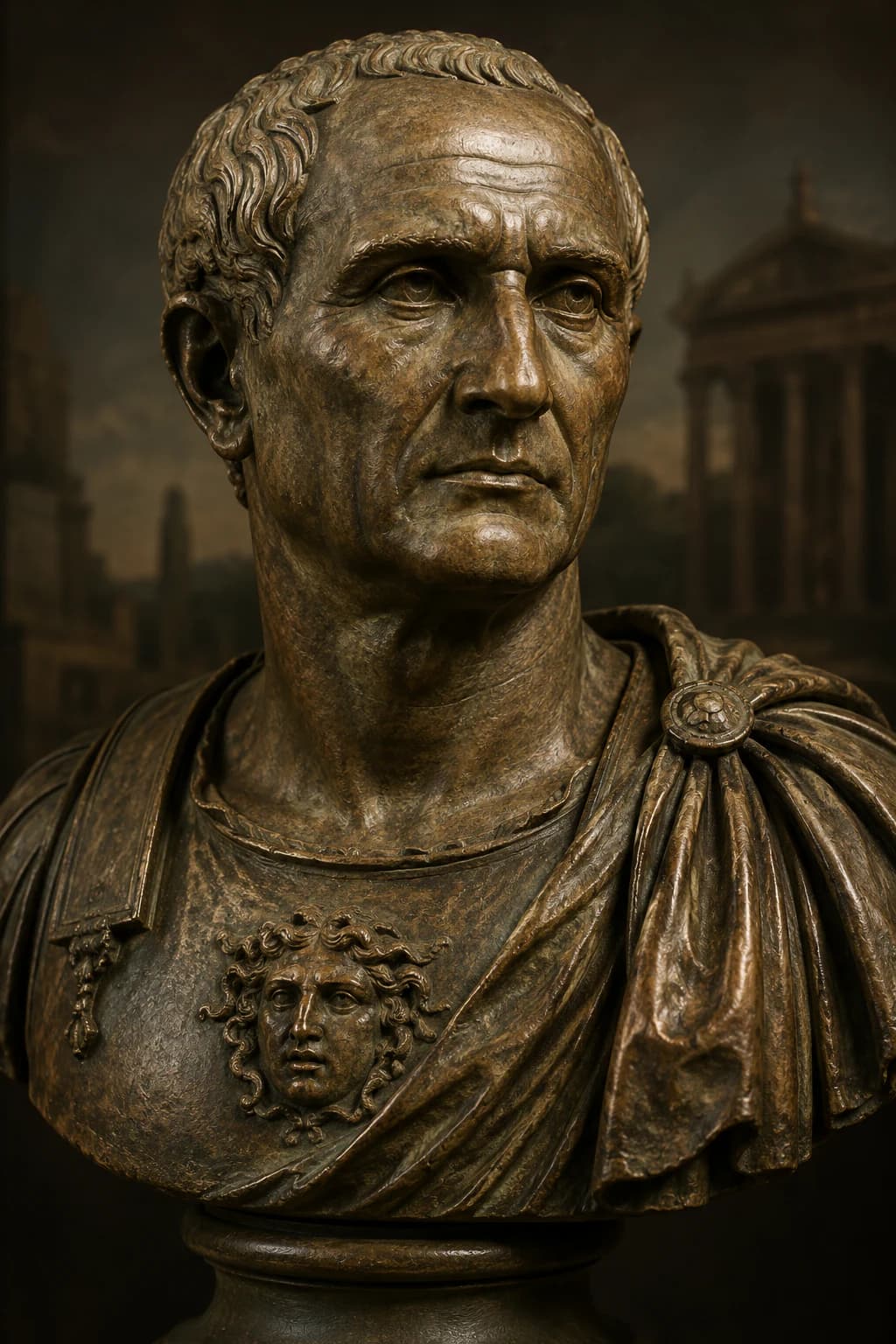 AI-generated portrait of Galba in Roman imperial military attire