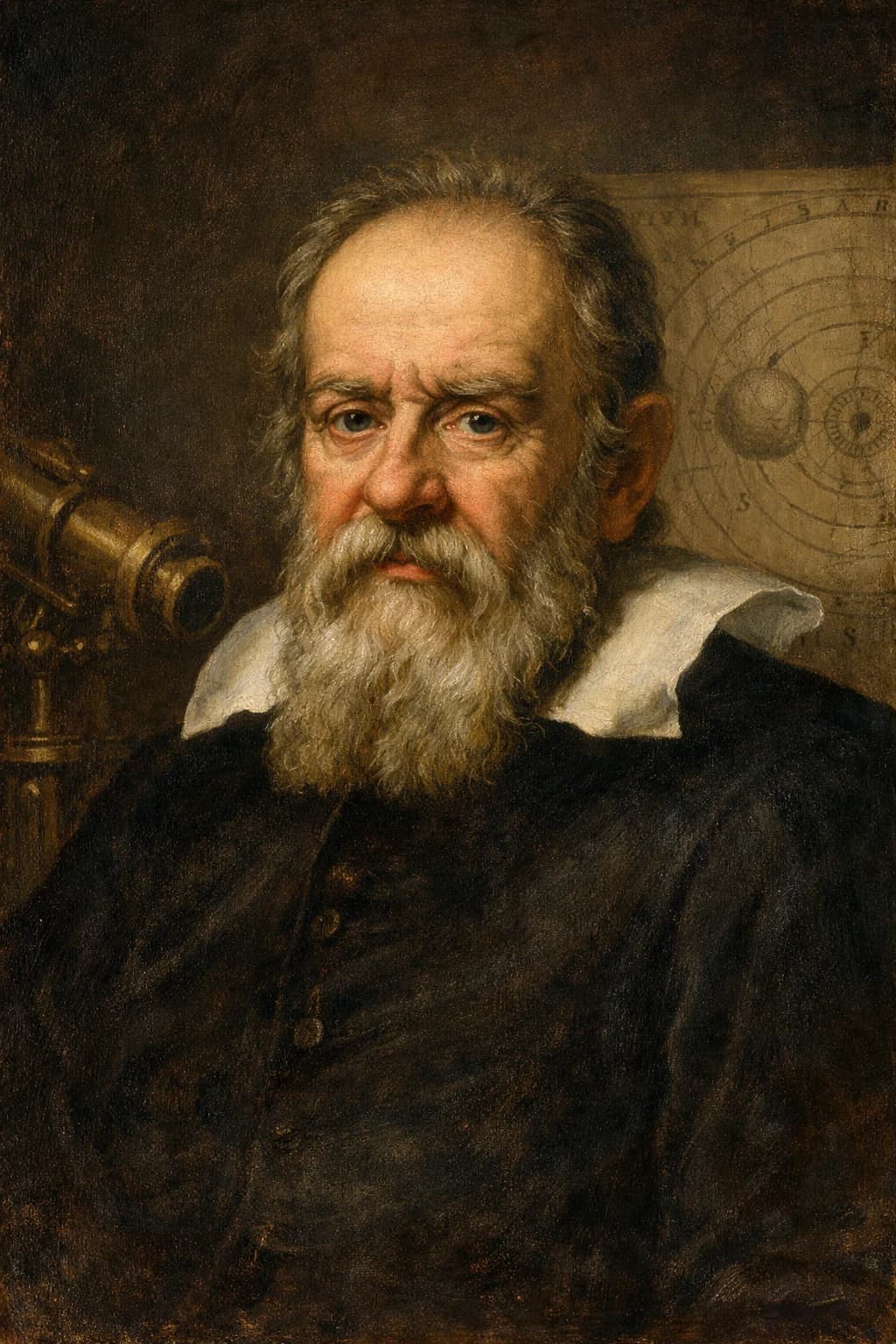 AI-generated portrait of Galileo Galilei in 17th-century scholarly attire
