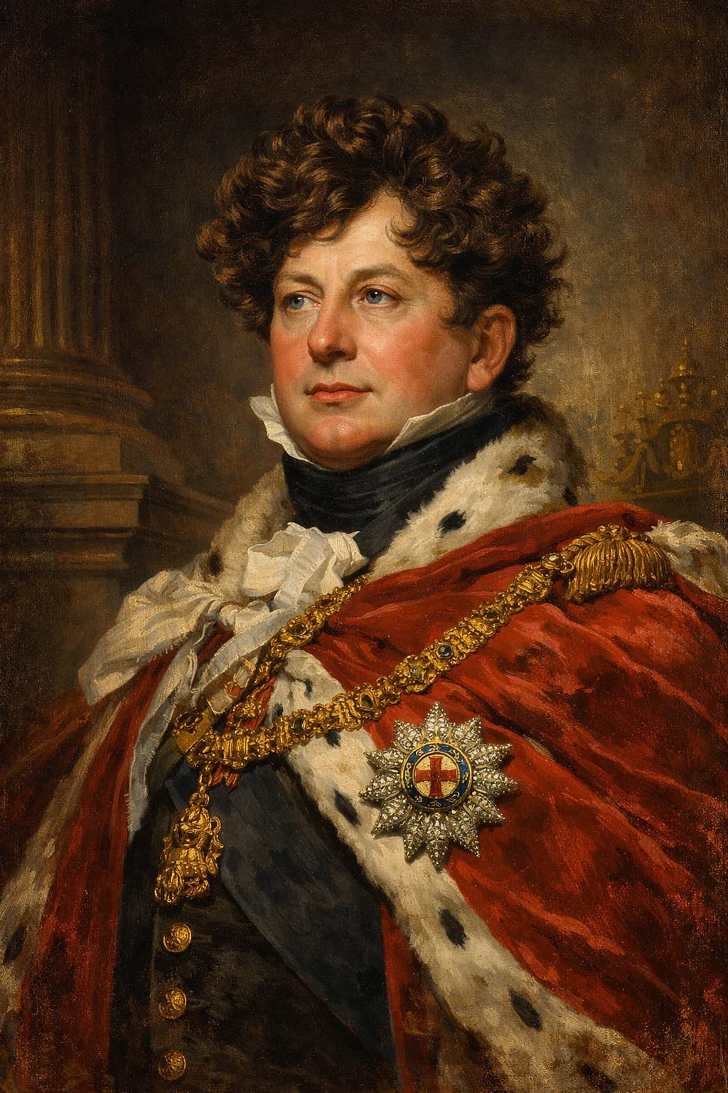 AI-generated portrait of George IV in Regency-era royal attire