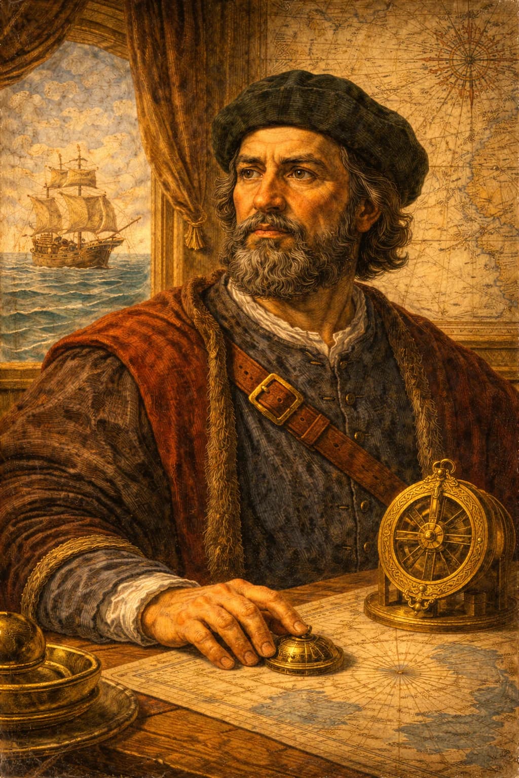AI-generated portrait of Gil Eanes in 15th-century Portuguese maritime attire