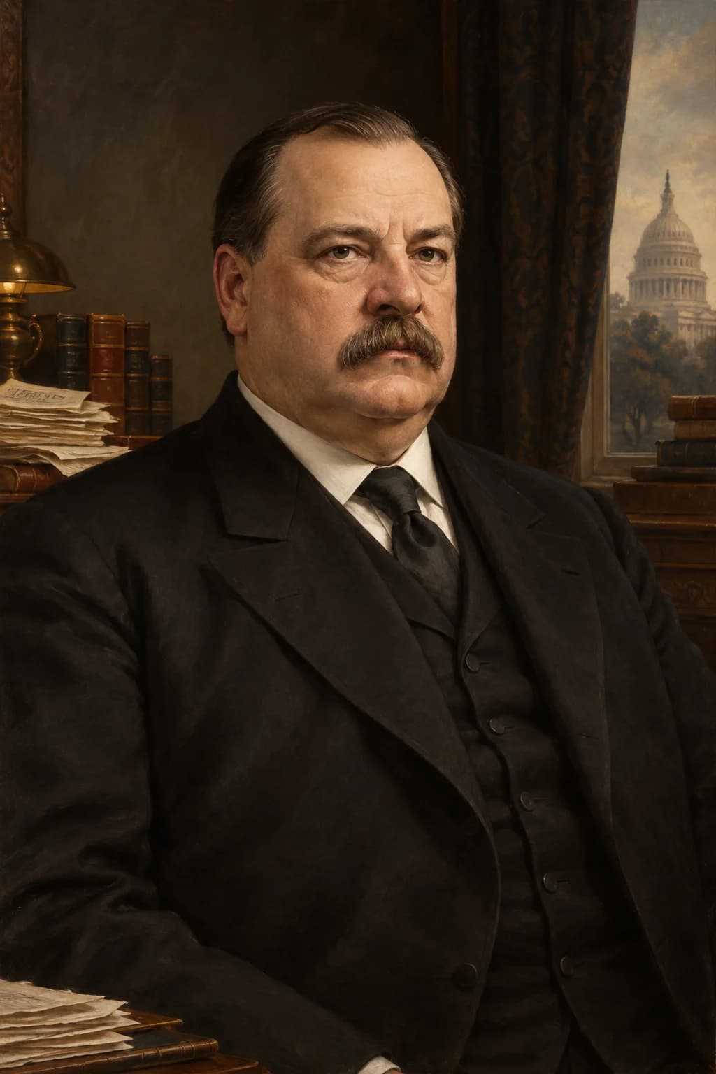 AI-generated portrait of Grover Cleveland in formal presidential attire