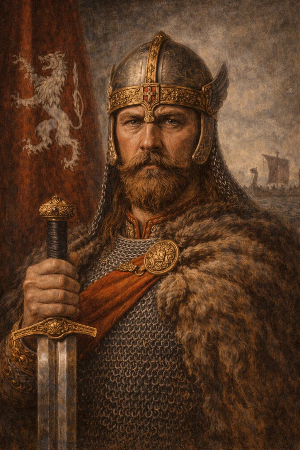 AI-generated portrait of Harald Hardrada in Viking warrior attire
