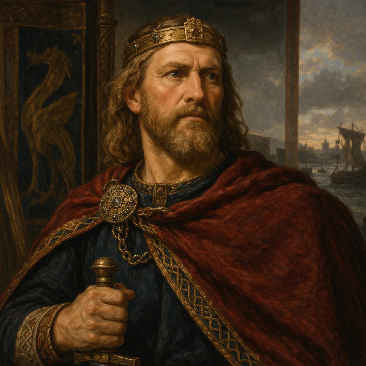 AI-generated portrait of Harold Godwinson in Anglo-Saxon warrior attire