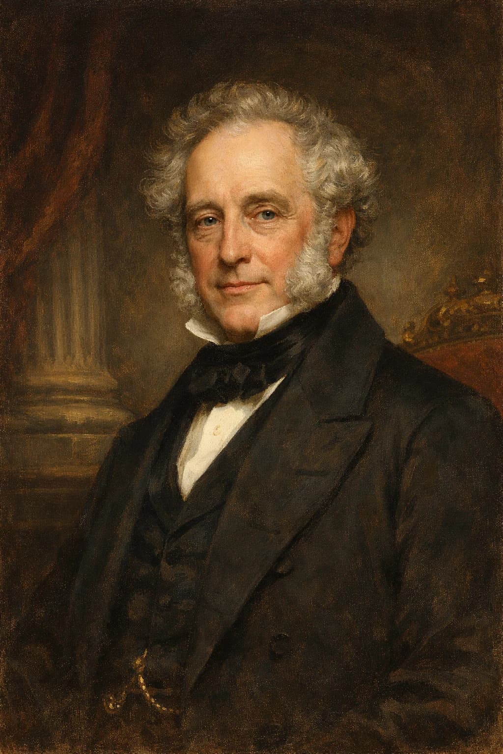AI-generated portrait of Viscount Palmerston in formal Victorian attire