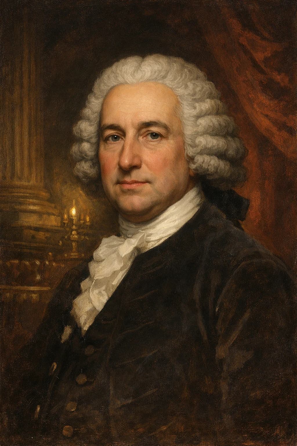 AI-generated portrait of Henry Pelham in formal Georgian attire