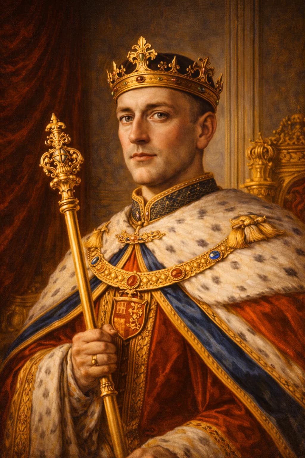 AI-generated portrait of Henry V in medieval royal armour