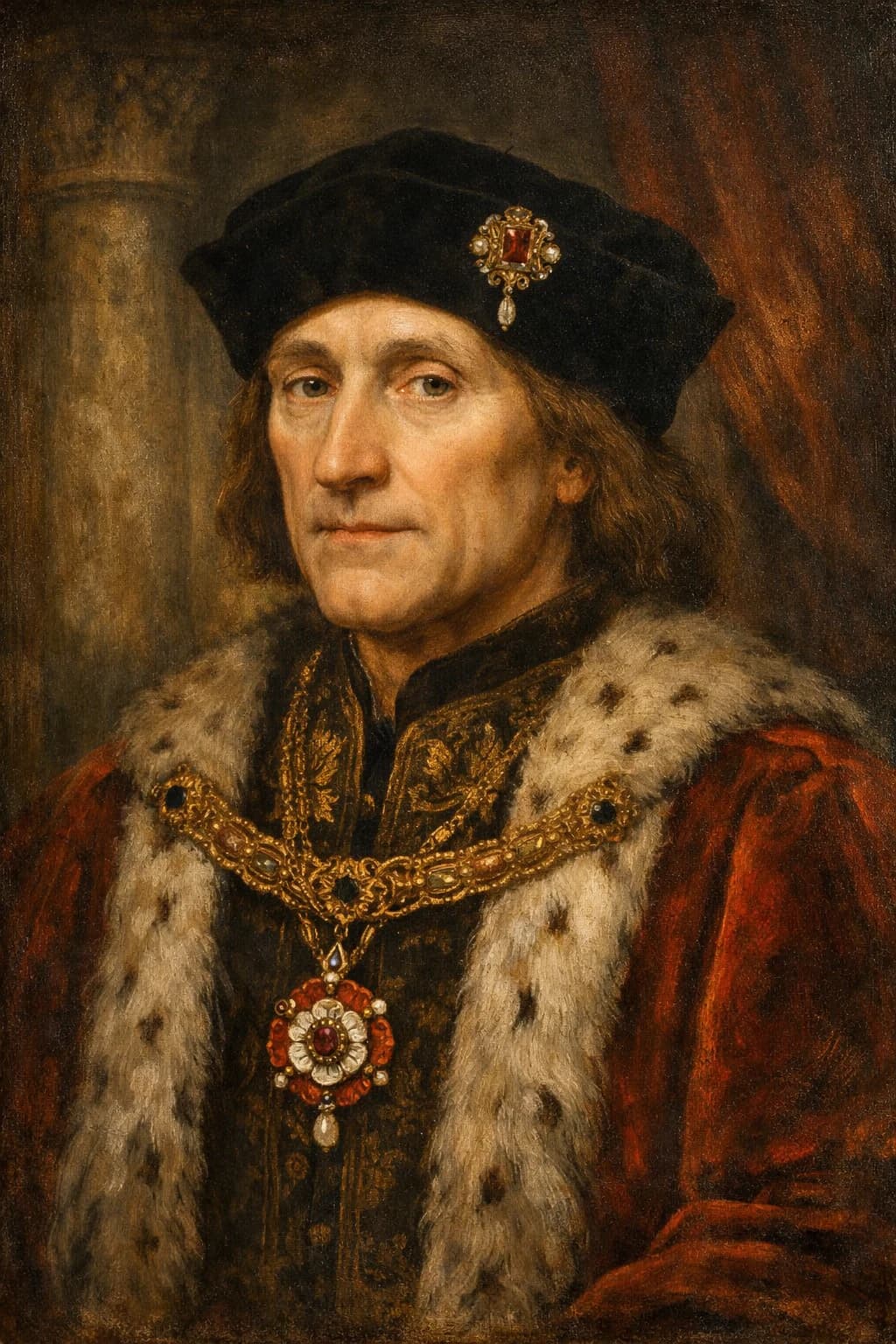 AI-generated portrait of Henry VII in Tudor royal attire