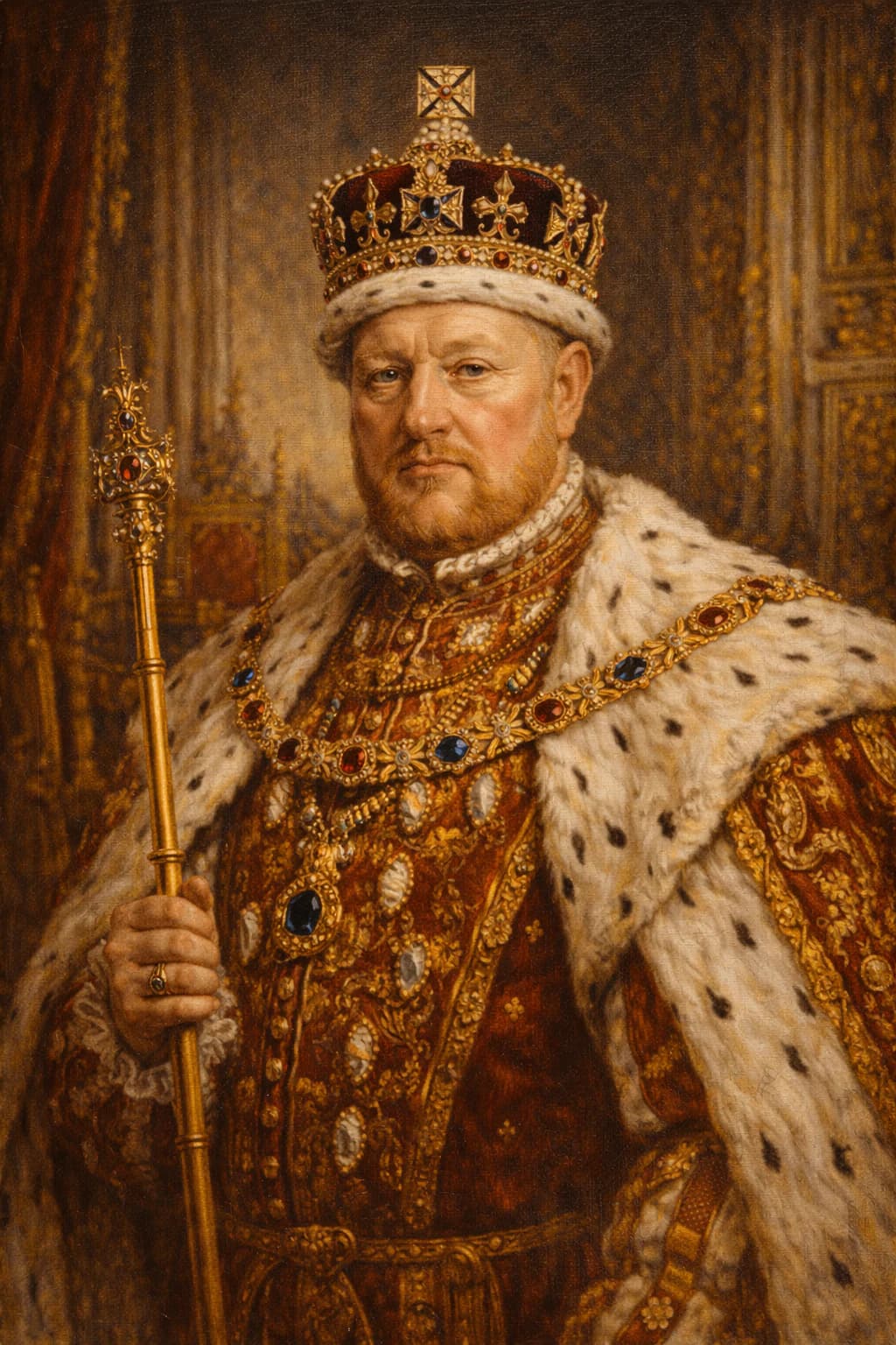 AI-generated portrait of Henry VIII in Tudor royal attire