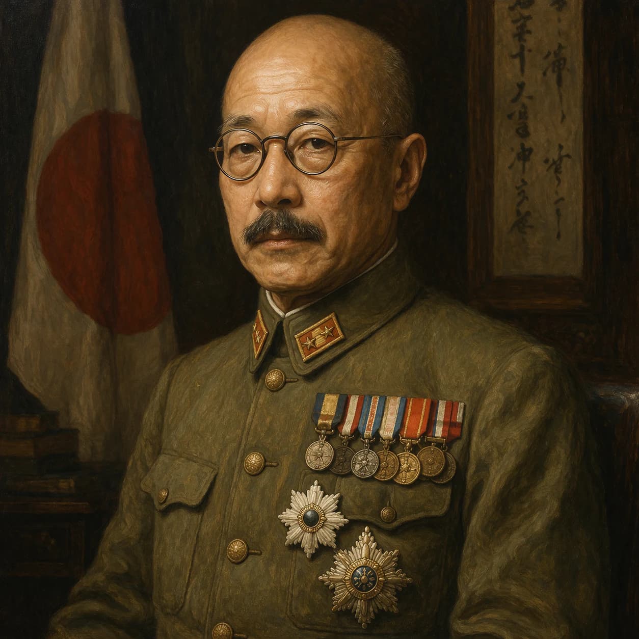 AI-generated portrait of Hideki Tojo in Japanese military uniform