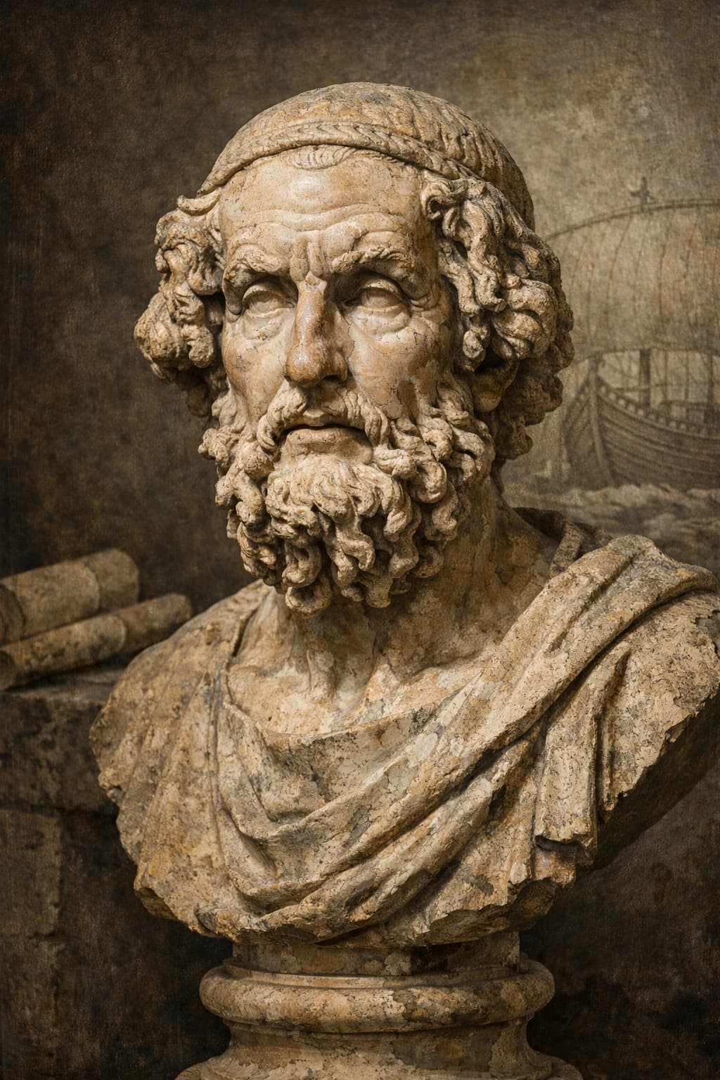 AI-generated portrait of Homer, ancient Greek poet